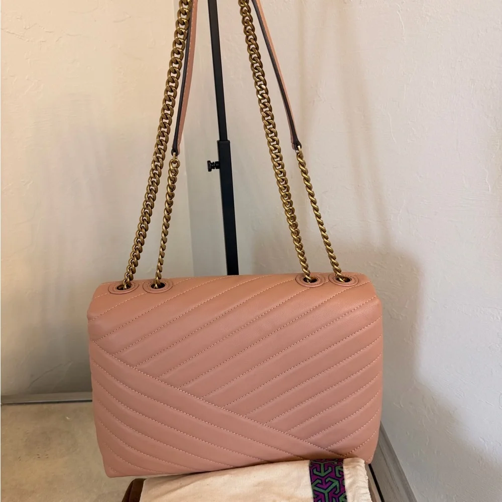 NWOT Tory Burch Kira Chevron Quilted Leather Convertible Bag Meadow Sweet